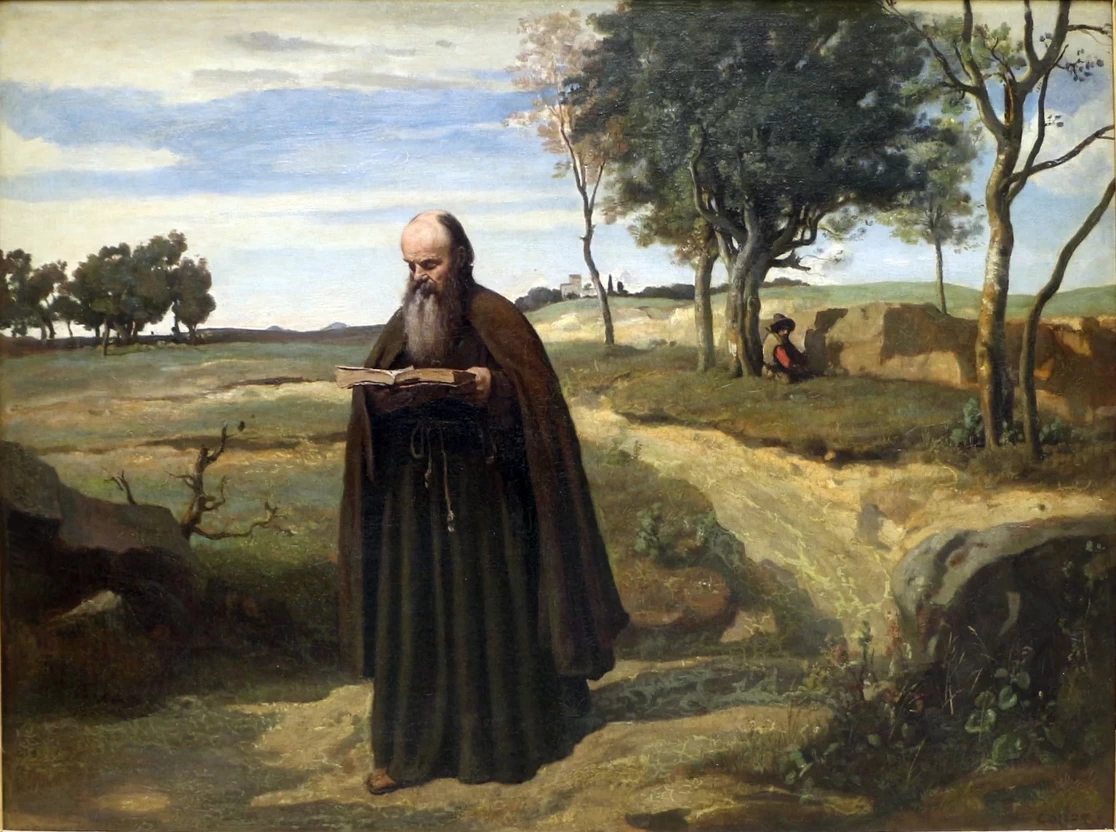 Jean - Baptiste, Camille Corot, 212, un monaco che legge, Louvre, Parigi